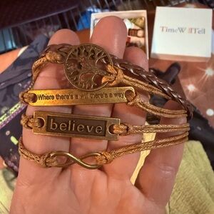 Brown and Gold Inspirational leather Bracelet